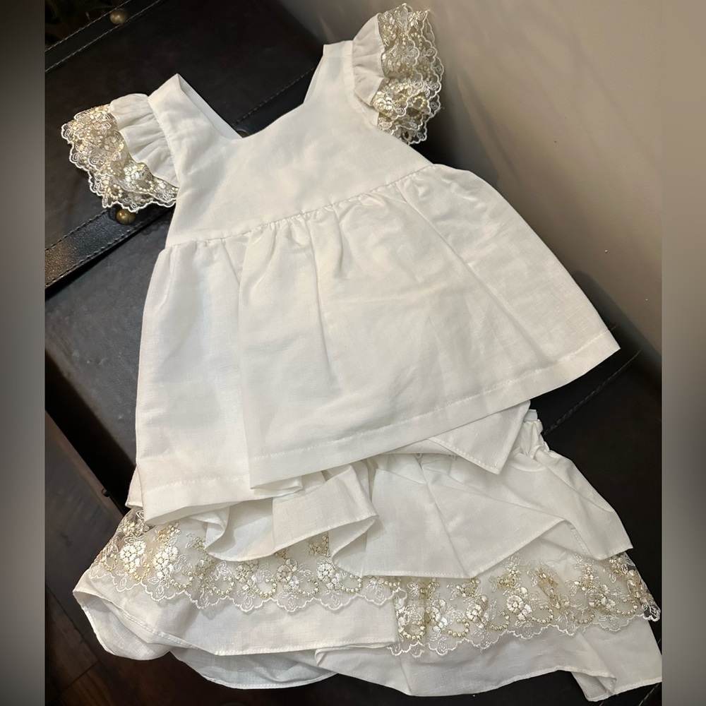 IVORY LINEN TOP & BLOOMER SET